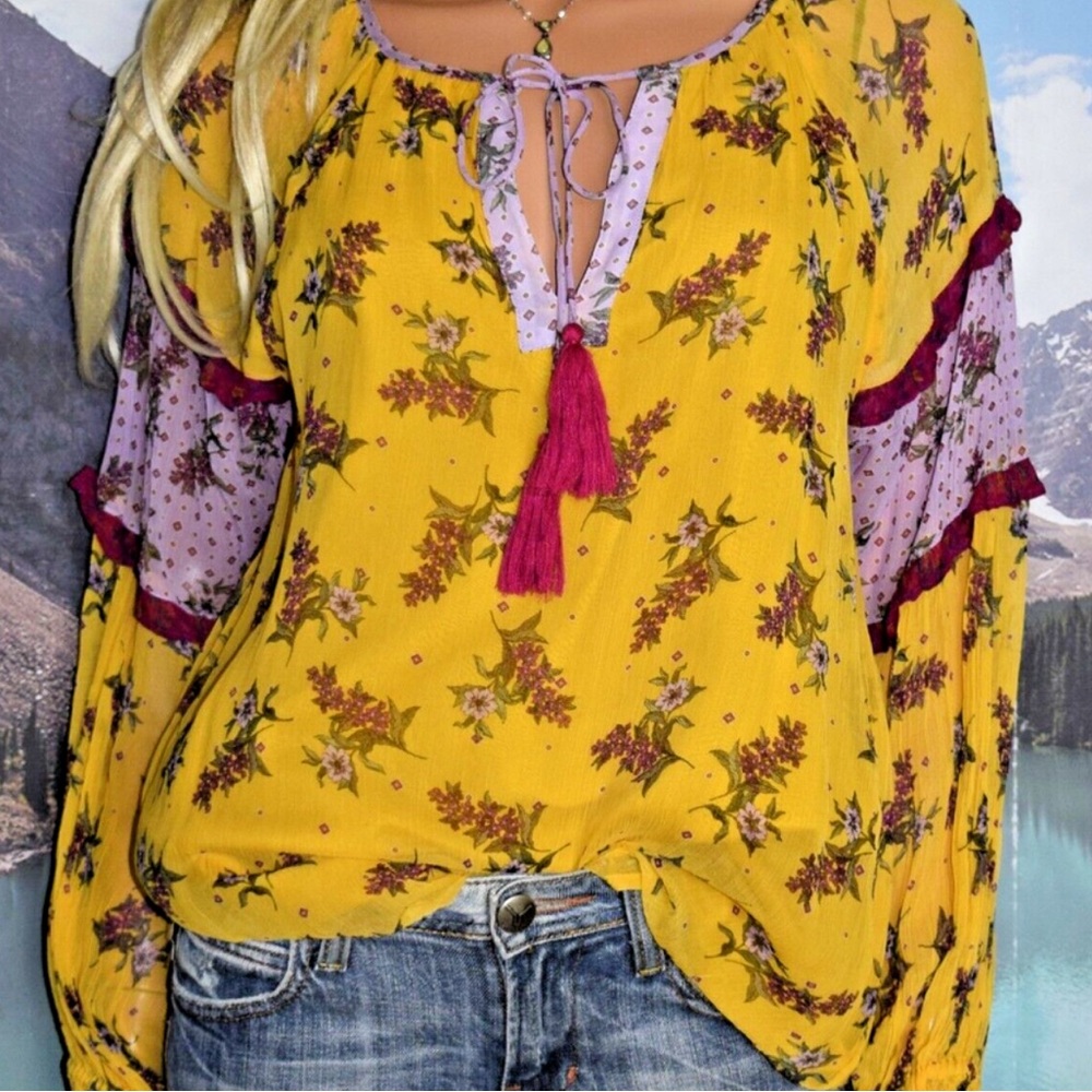 Sundance Yellow and Purple Floral Blouse